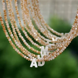 Stainless Steel Shell Initial Necklace Women Shining Crystal Mother of Pearl Letter Fashion Necklace Femmel Jewelry