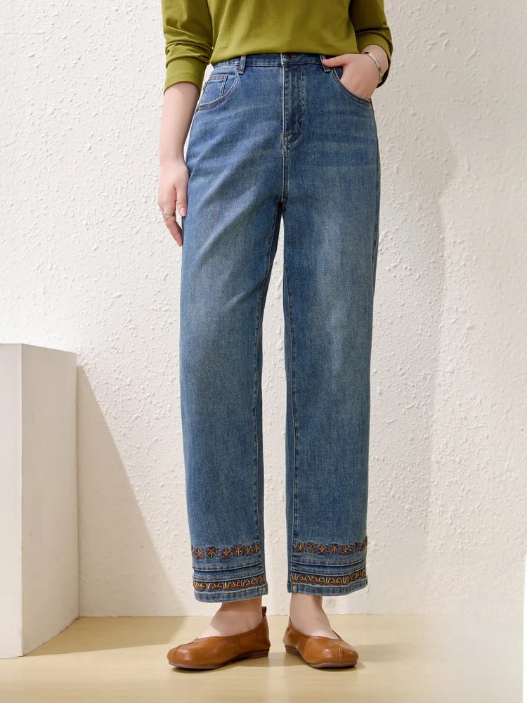 

Fashionable Nine-Piece Smoke Tube Jeans for plus Size Women Commute Style High Waist Straight Leg Jeans Summer New Arrival