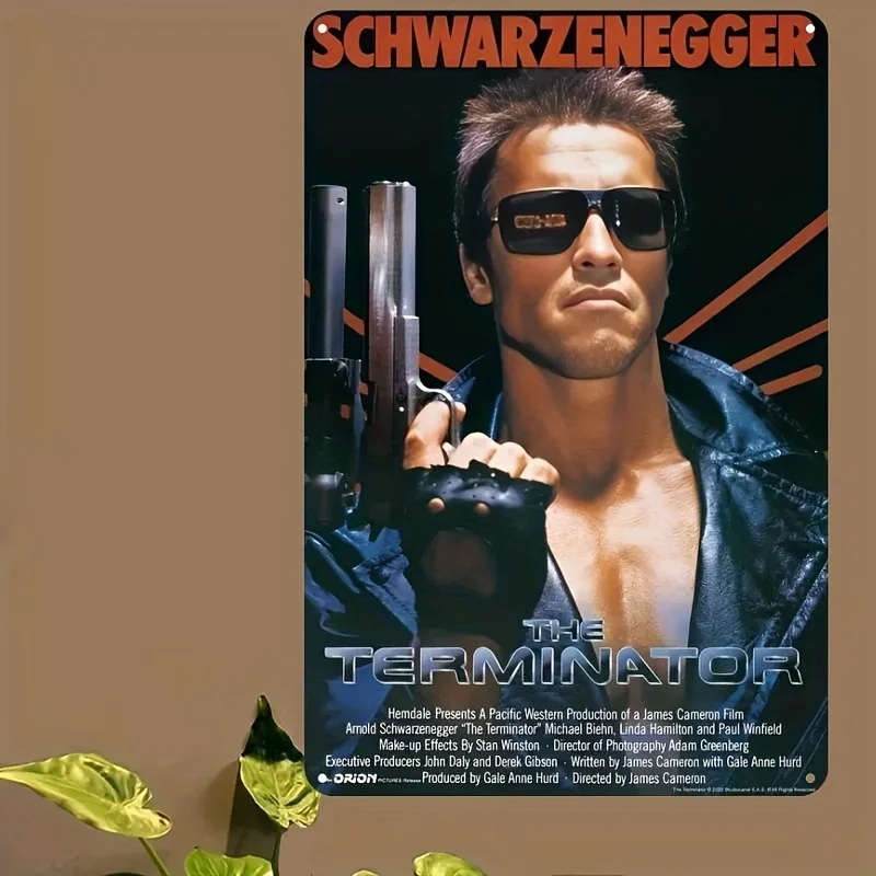 Vintage The Terminator Movie Poster Metal Tin Sign - Retro Film Wall Decor, Classic Cinema Art Plaque for Bedroom, No Electricit