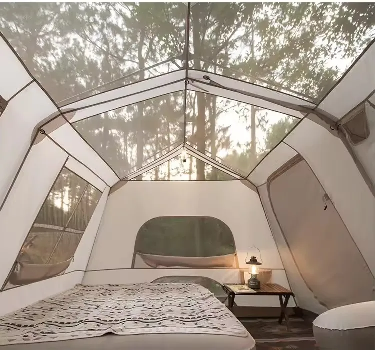 

Custom Single-Layer PVC Tent For Outdoor Camping Luxury Automatic Two-Bedroom Family Tent With Customizable Logo