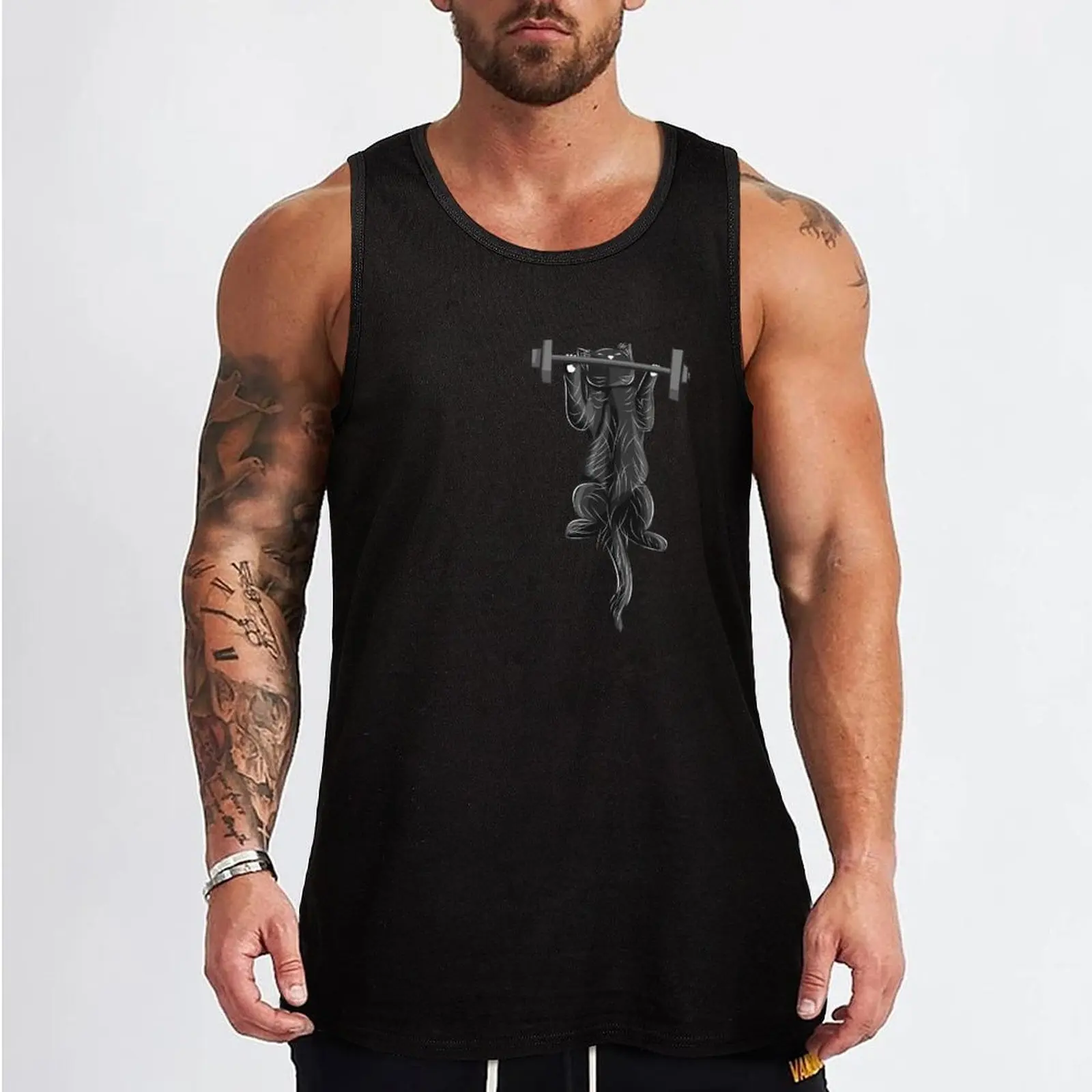 Fitness Cat Tank Top Men gym sportswear running shirt underwear gym wear men training weight vest