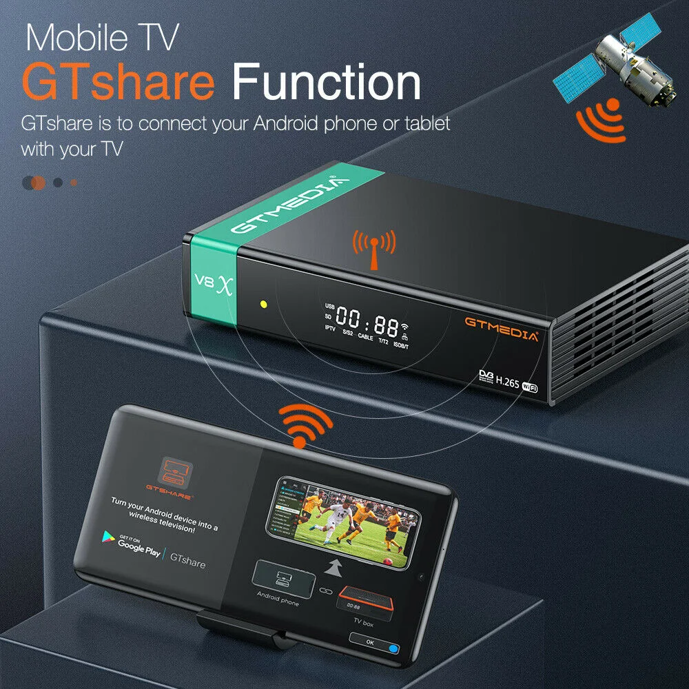 GTMedia V8X جهاز استقبال الأقمار الصناعية Bult-in WiFi مع فتحة بطاقة CA H.265 DVB-S2/S2X يدعم MAR S/CS/M3U vs v7 s5x v9 prime