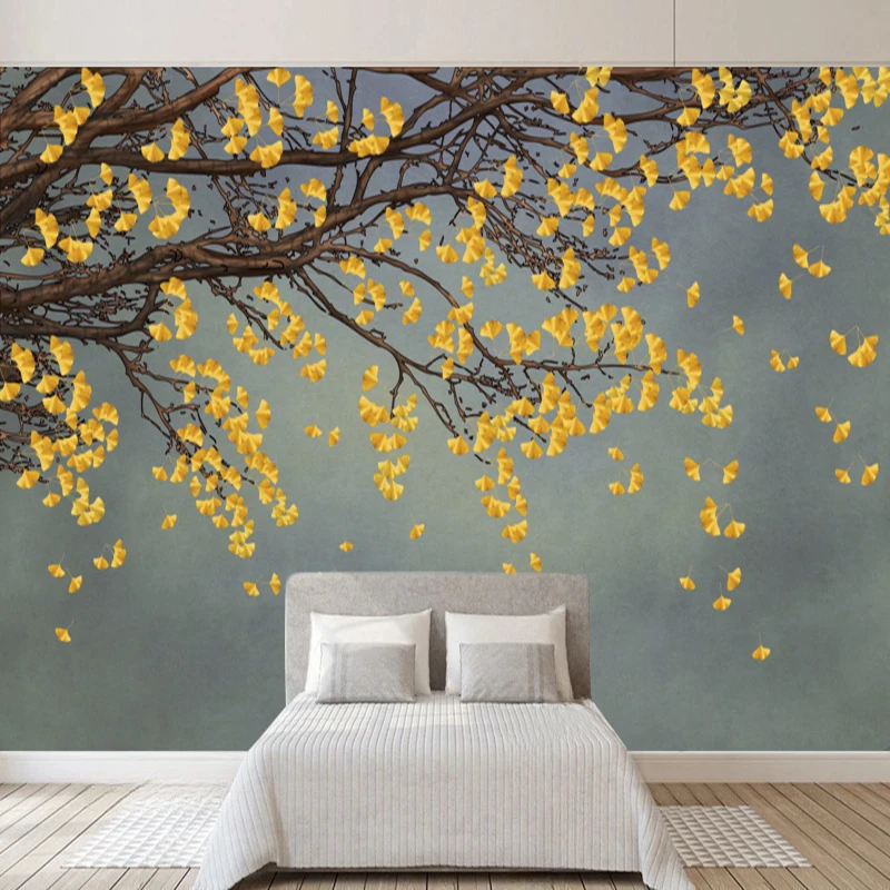Custom Mural New Chinese Style Wallpaper Tree Leaf Natural Pattern Home Decor Wall Background Bedroom Living Room Wall Covering