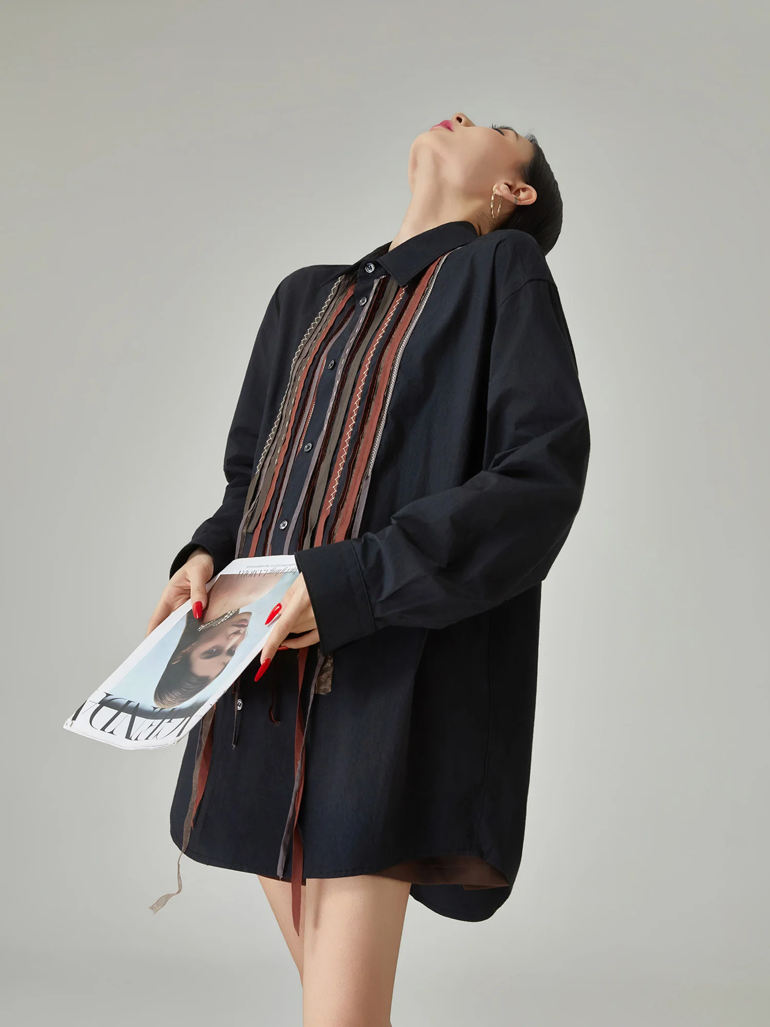 

Bla Heavy Embellied Tassel Long irt Women Loose Silhouette Vintage High-End Feel Open Cardigan Trendy Polyester Fiber