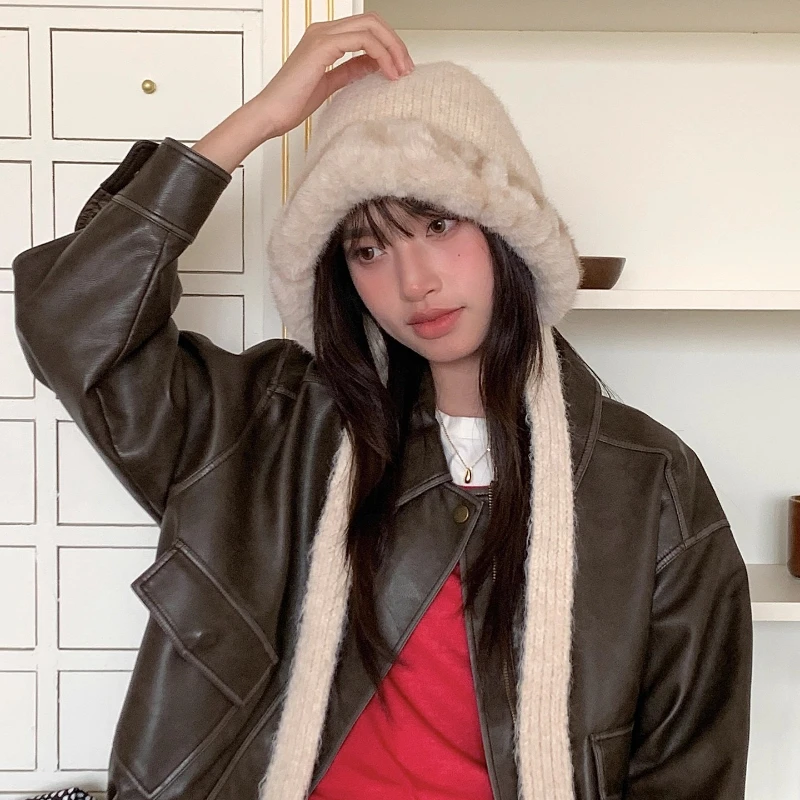 

Новые толстые плюшевые вязаные пуловеры для женщин, осенне-зимние теплые универсальные ретро корейские простые шапки-балаклавы с ремешком