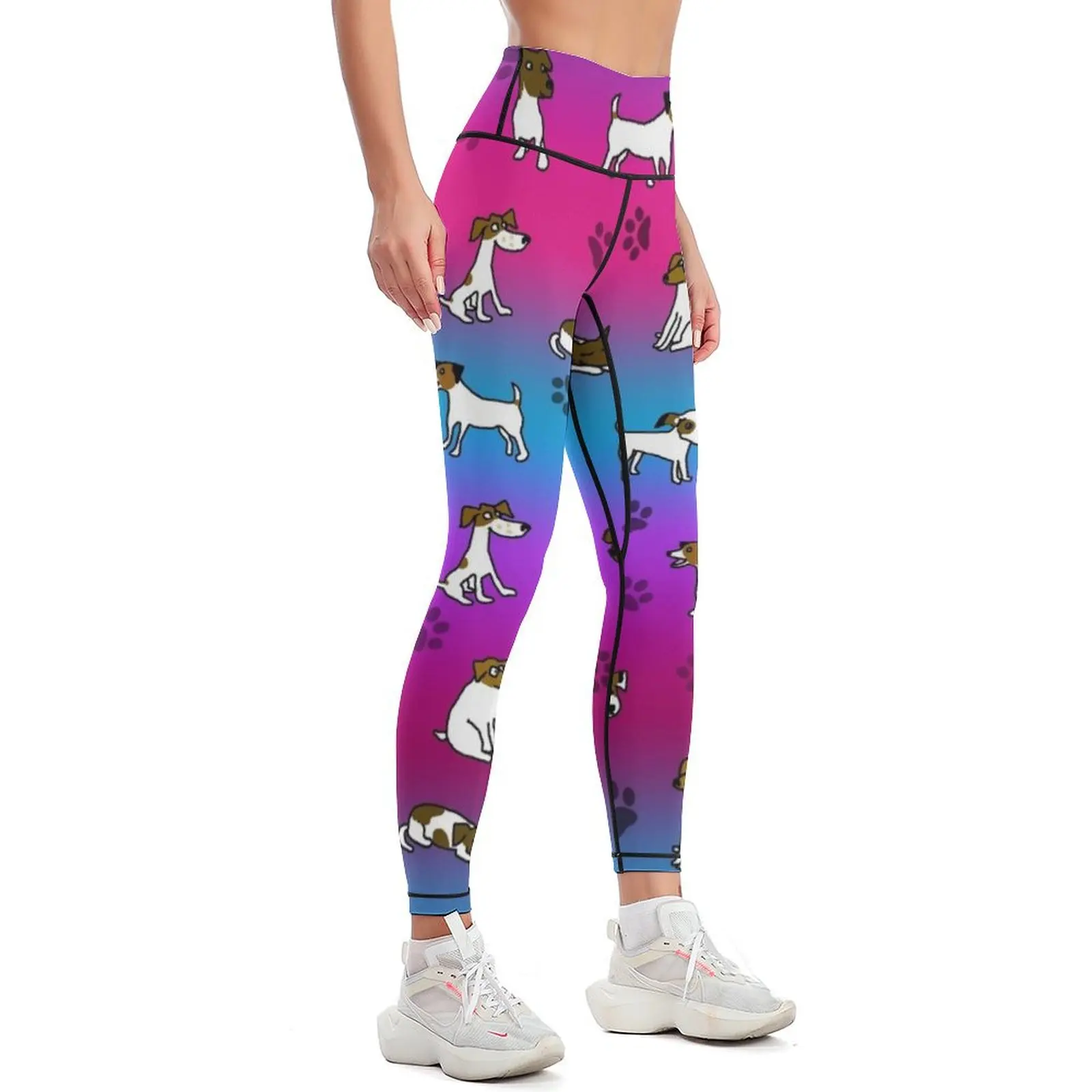 Jack Russell Terrier Cartoon Pattern With Blue And Pink Background Leggings sport set legings for fitness Womens Leggings