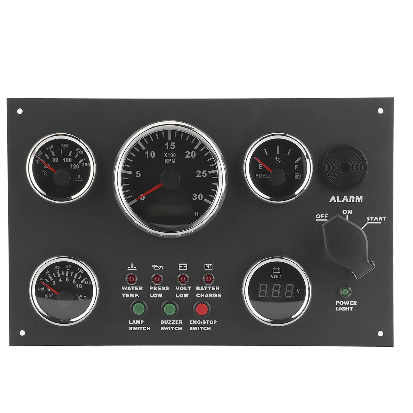 24V Gauge Cluster Oil Pressure Level Water Temperature Voltage Display with Ignition Keys Yacht Voltmeter