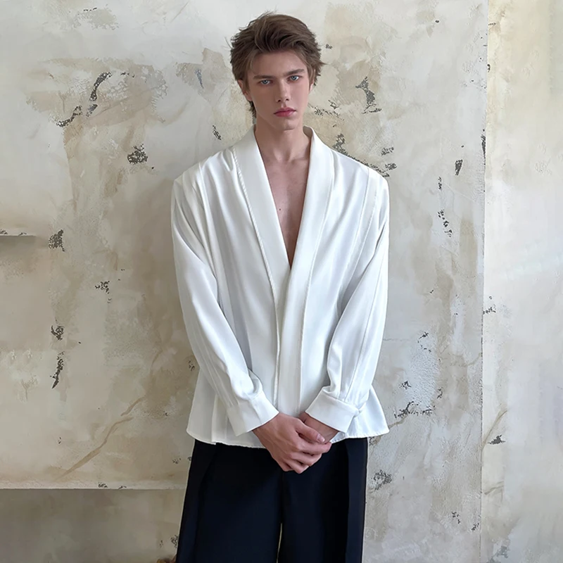 LUZHEN 2025 جديد فاخر أنيق شريطي محكم كبير الخامس الرقبة طويلة الأكمام قمصان الرجال موضة عالية الجودة بلون القمم JY3244 #3