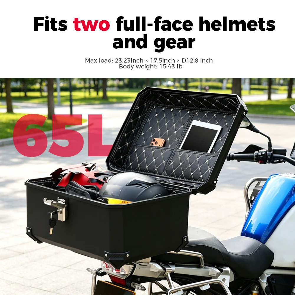 KEMIMOTO 45L/65L Motorrad-Topcase Universeller ABS-Kunststoff-Koffer Motorrad-Heckbox für Motorräder Abnehmbarer Koffer mit Schloss – Detail 9