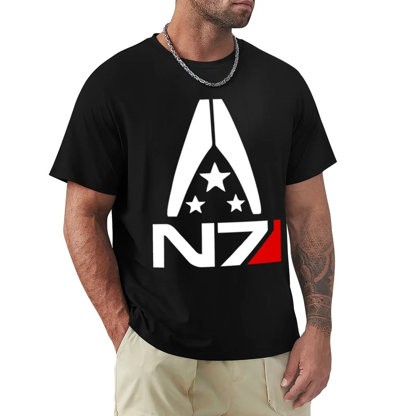 

Mass Effect N7 Essential . T-Shirt Basic Solid Color Short Sleeve T-Shirt