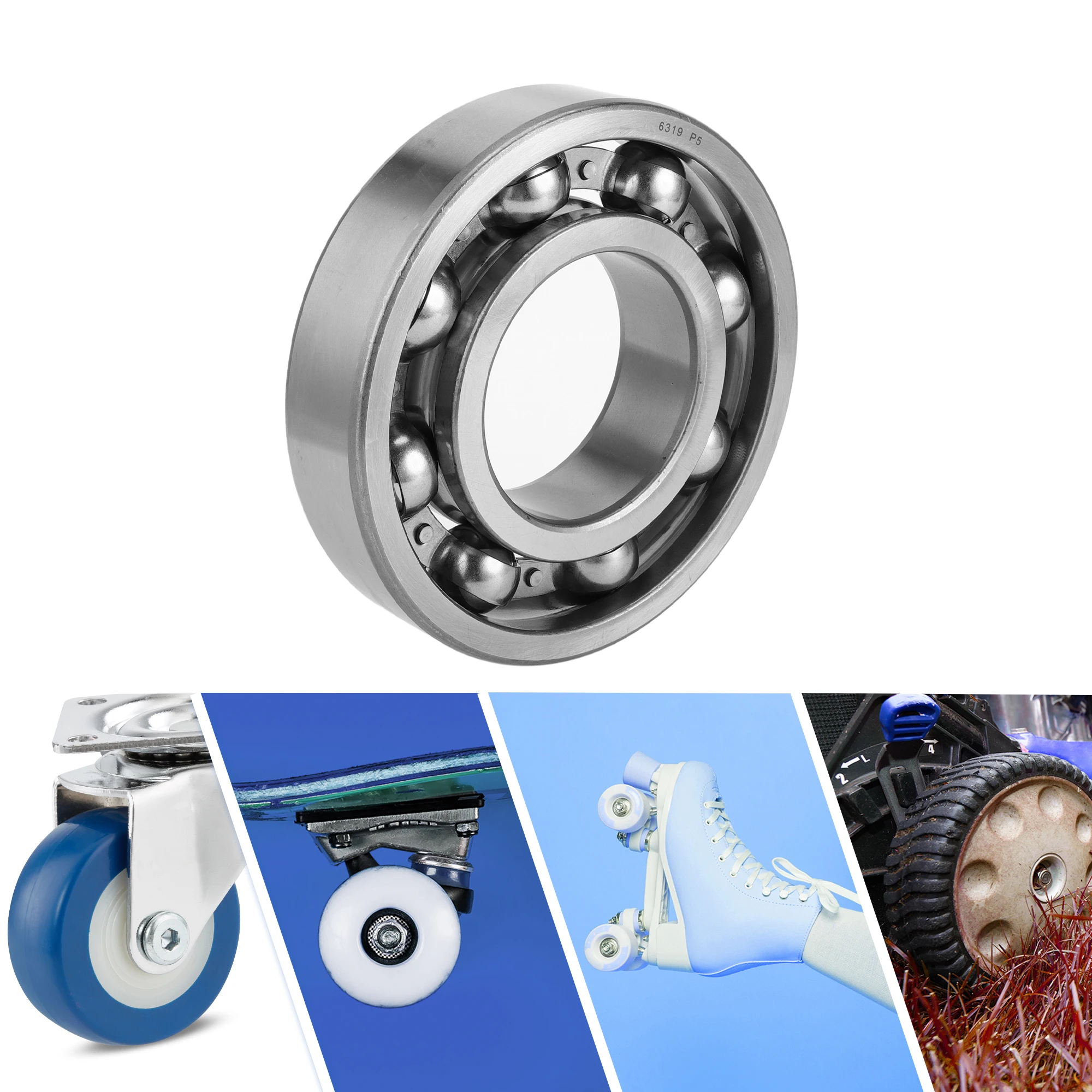 Motoforti 6319 & Deep Groove Ball Bearings P5 95x200x45mm Lubricated Bearings Open Type Silver Tone Scooter Skateboard Wheel
