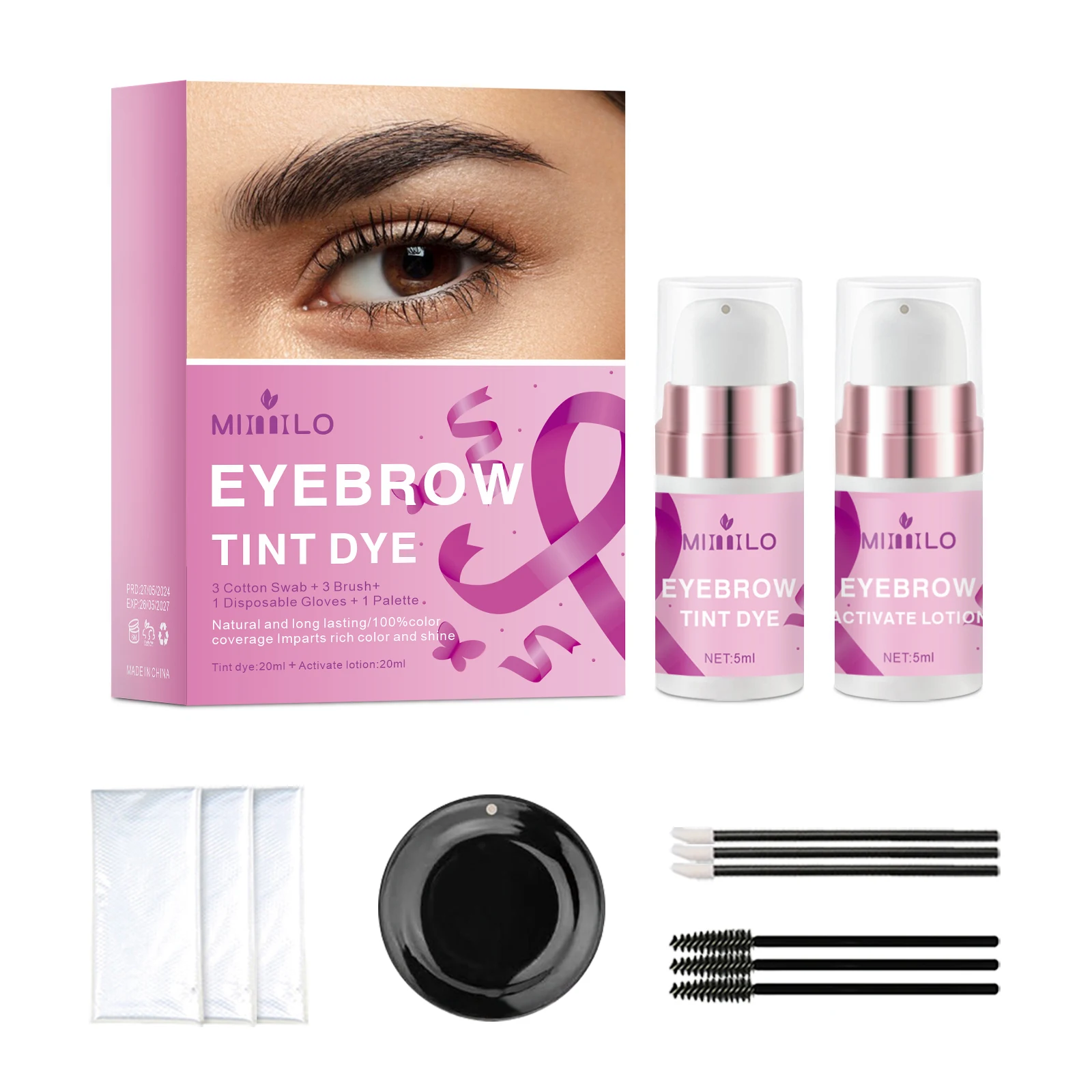 Kit de tinte de cejas, tres colores, resistente al agua y duradero para dar forma a varias efectos de maquillaje.