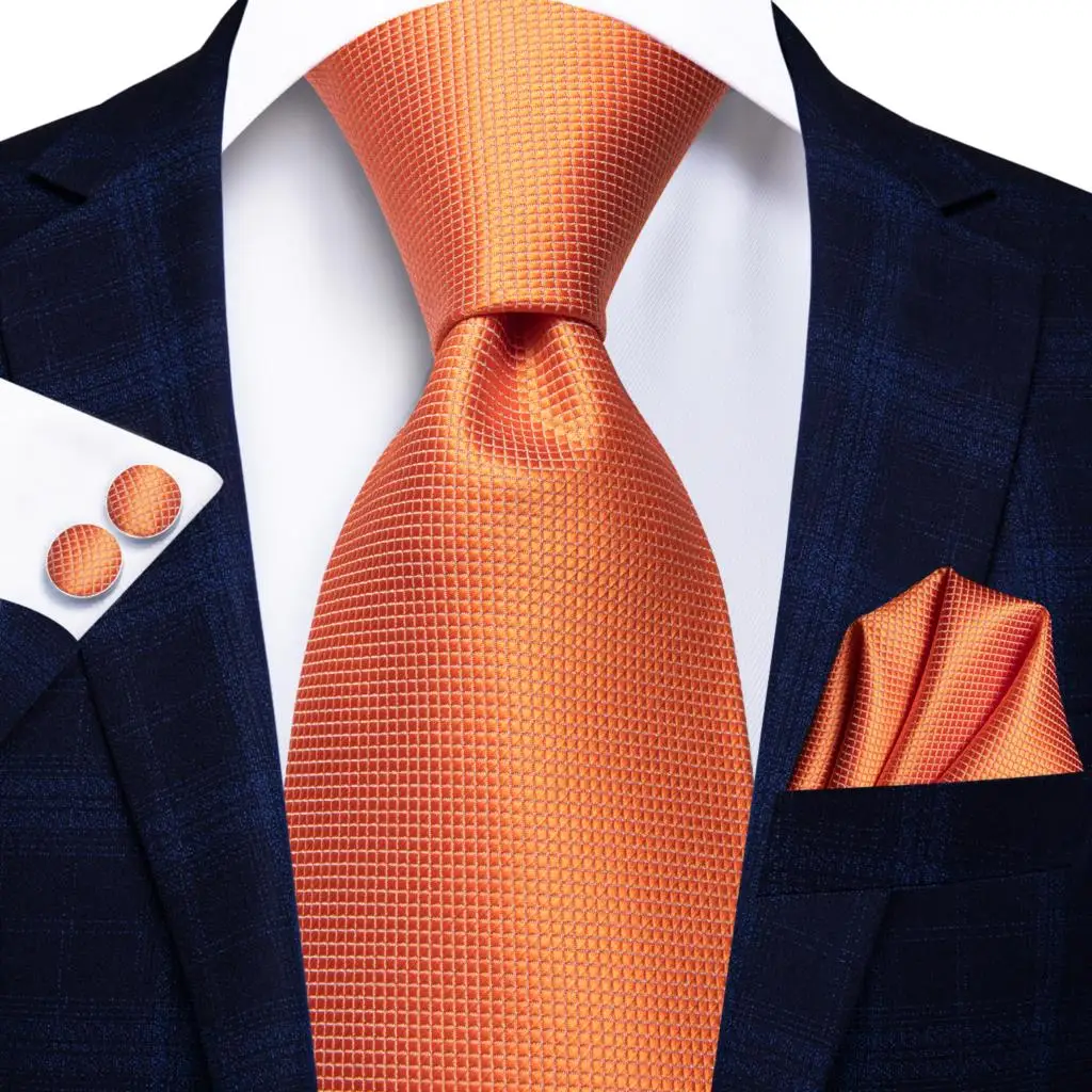 Dasi Pernikahan Paisley Oranye Desainer Hi-Tie untuk Pria Hadiah Kancing Manset Handky Dasi Pria Fashion Bisnis Pesta Dropshiping