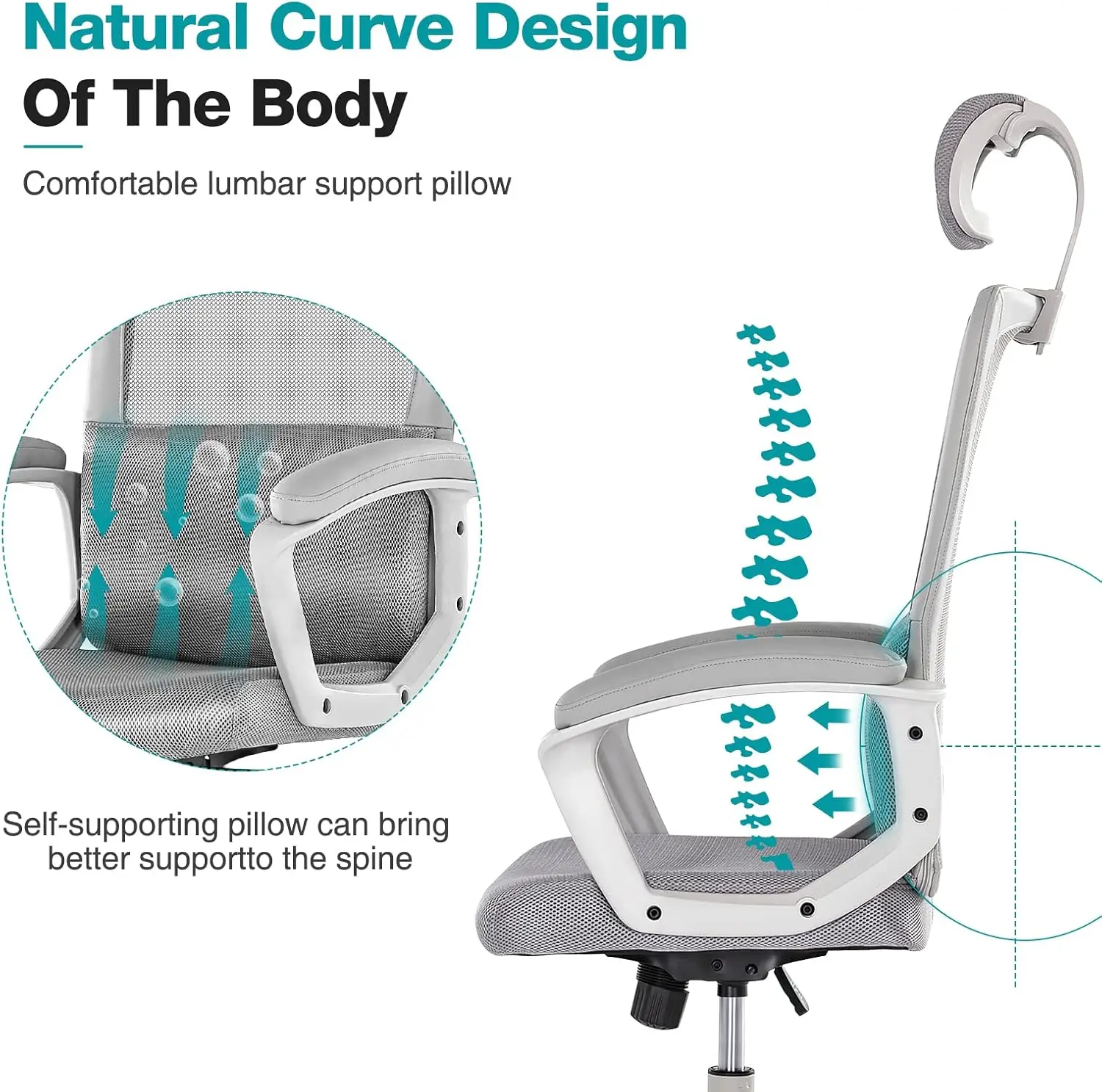 Ergonomic Home Office Computer Desk Mesh High Ba Adjustable Height Executive Task Chair With Lumbar Support, Headrest, Padded