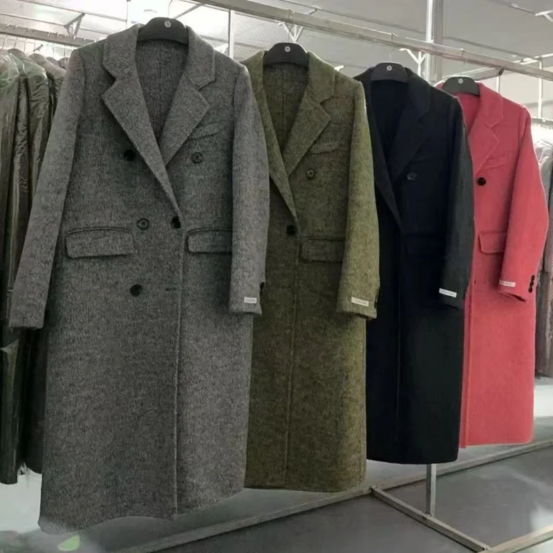 

Double-Sided Wool Coat Women's Long Suit Sle Korean Version Double-Button Woolen Windbreaker Female Jacket Outerwear