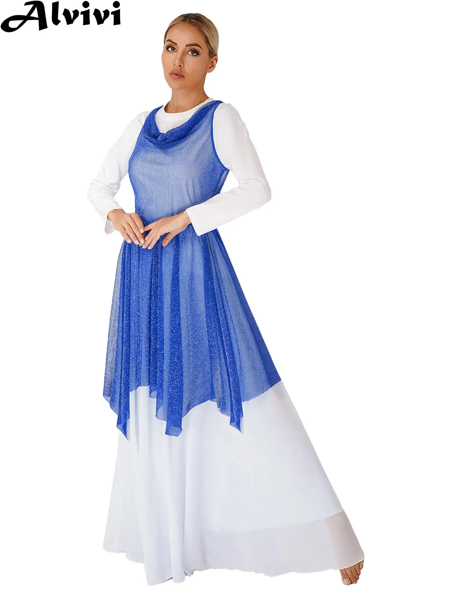 Vestido de baile transparente sin mangas para mujer adulta, Ropa de baile brillante, baile lírico moderno de salón, actuación en escenario, coro de