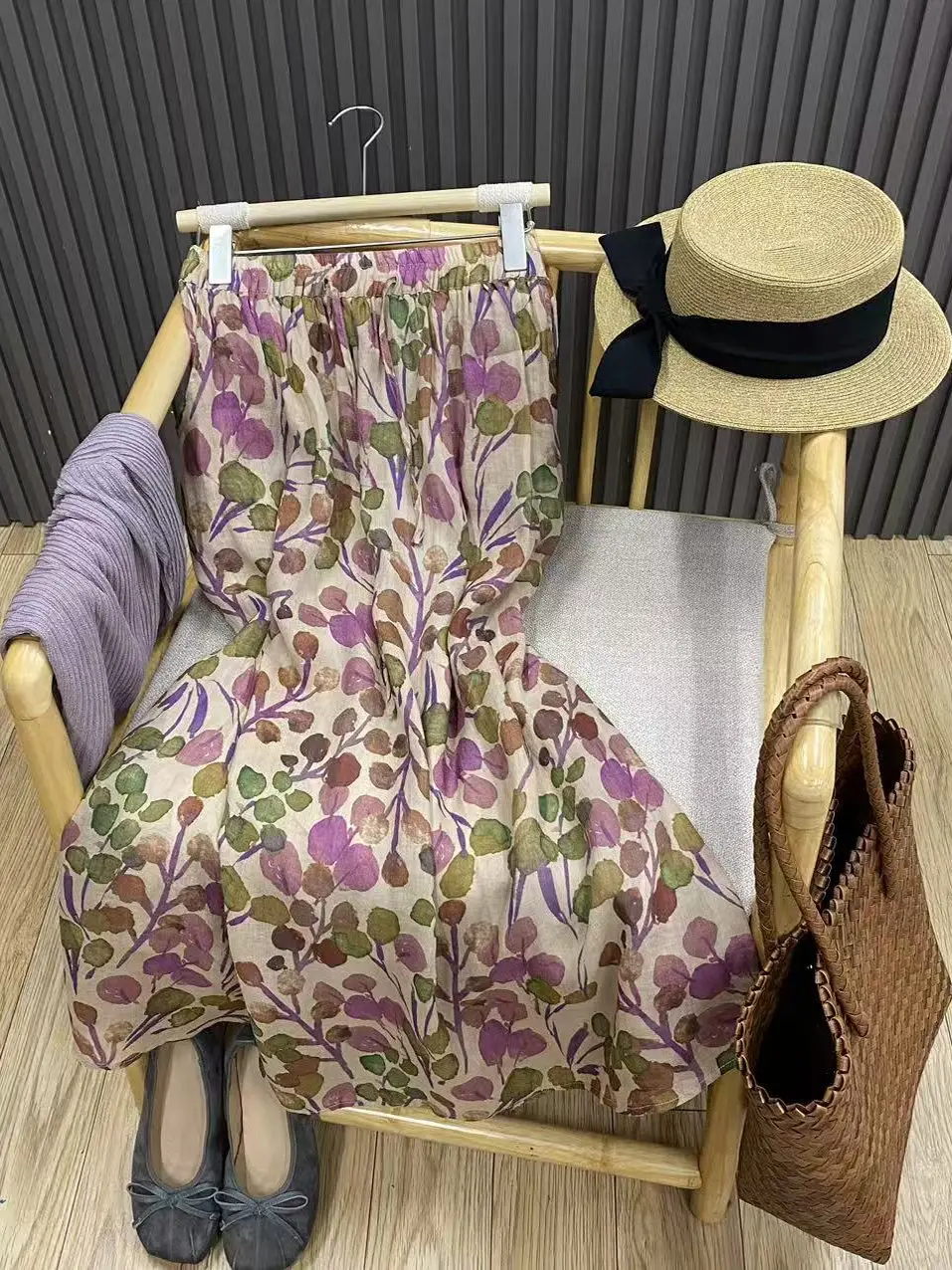 

Льняная юбка-миди с высокой талией в стиле ретро и цветочным принтом, женская летняя свободная юбка-зонтик трапециевидной формы Dra Genteel Personali