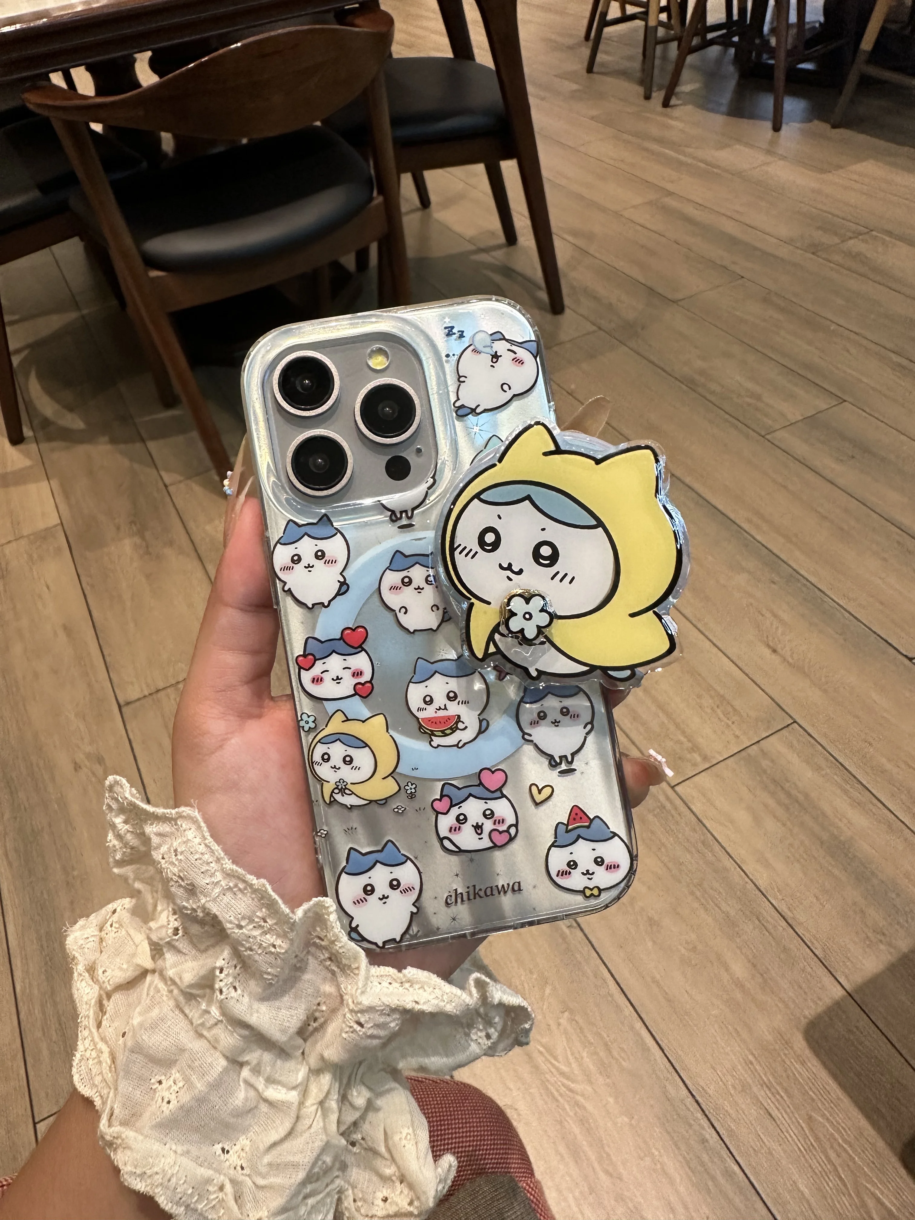 Cartoon Style Full Screen Kawaii For Hachiware Comfortable Phone Case Shell Bracket For iPhone 16 13 14 15 Pro Max Anti-Drop