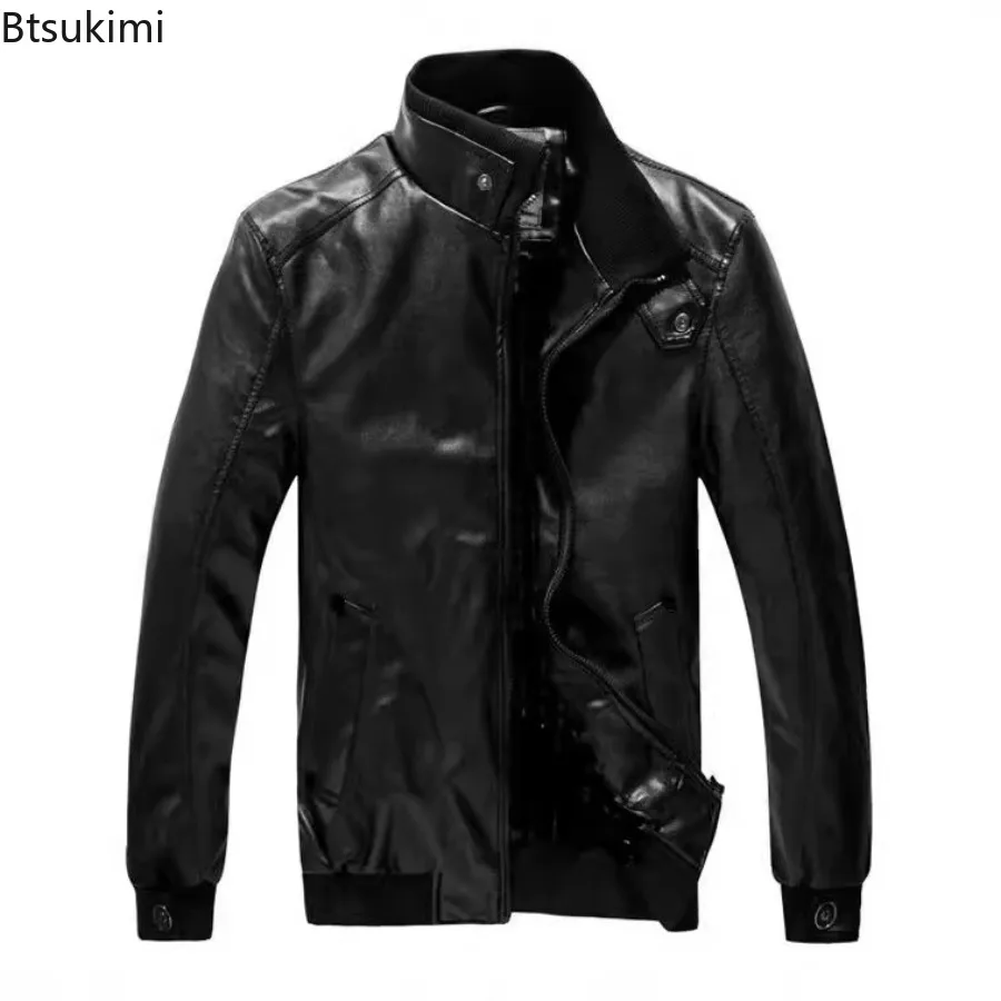 2025 Men's Faux Leather Jacket Motorcycle Men Slim Fit Stand Collar Jacket Jaqueta De Couro Masculina Outwear Male Leather Coat