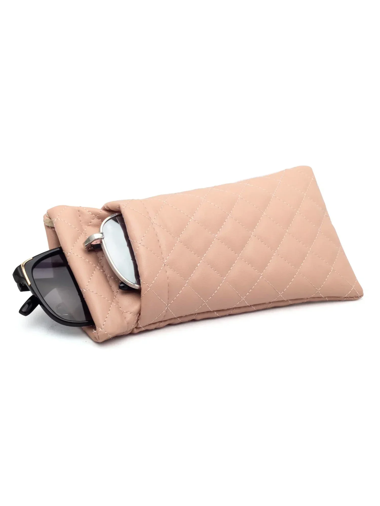 1 Stück Weiches PU-Doppel-Brillenetui Tragbares Squeeze-Top-Leder-Brillenetui Minimalistisches Argyle Anti-Kratz-Brillenaufbewahrungsetui – Detail 10