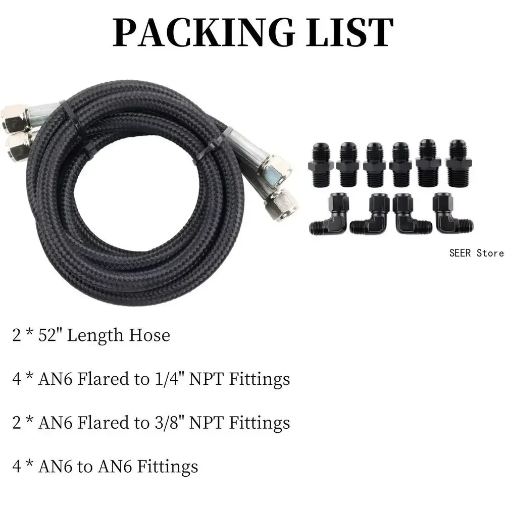 Racing Auto AN6 52'' Length Nylon Braided Transmission Cooler Hose Line Fitting for TH350 700R4 TH400 Black Car Accessories