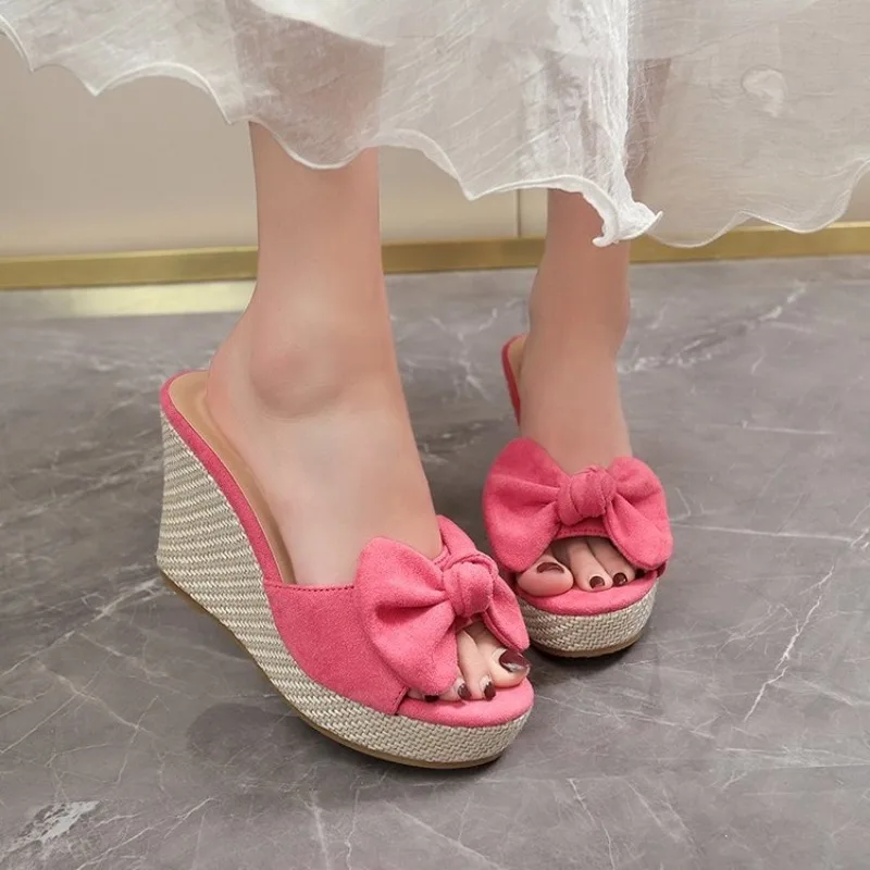 Keilabsatz-Slipper, Espadrilles, Schuhe mit Plateauabsatz, hohe Absätze, Sandalen für Damen, lässige, bequeme Pumps, Outdoor-Strand-Stil, Bohemia