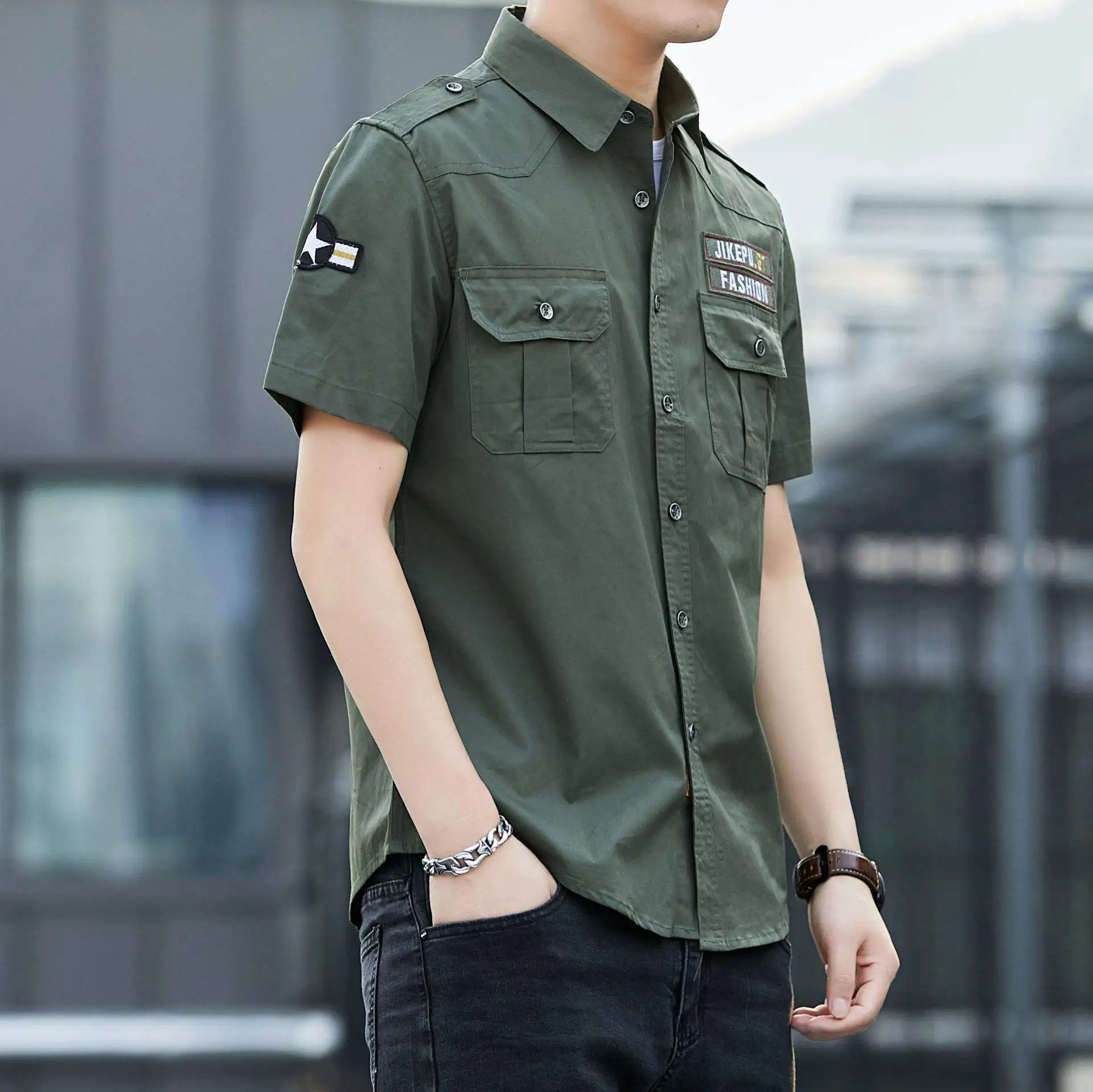 

Летняя новинка: мужская куртка-поло Slim Fit в стиле милитари, повседневная, больших размеров, с квадратным воротником...