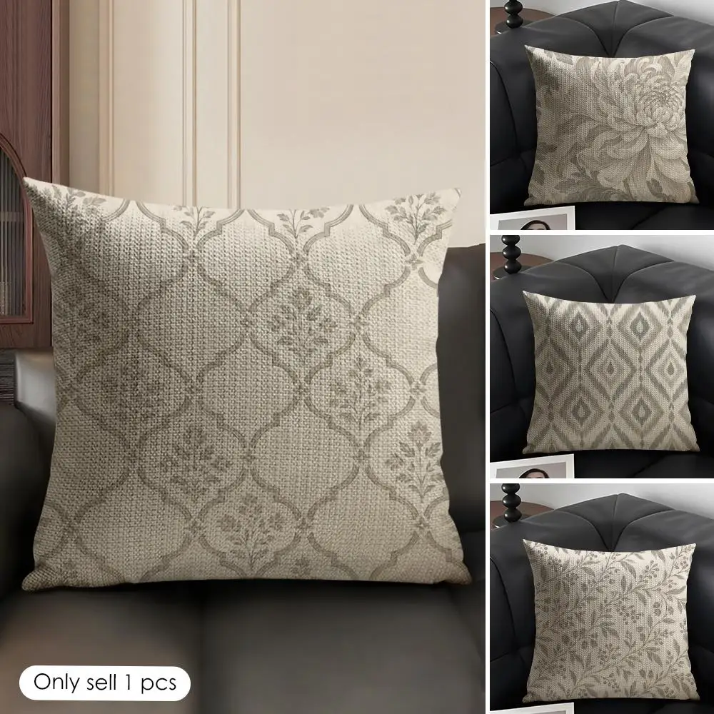 Grey Vintage Sketch Floral Cushion Cover Skin-Friendly Organic Linen Pillow Cover Durable Hypoallergenic Washable Soft