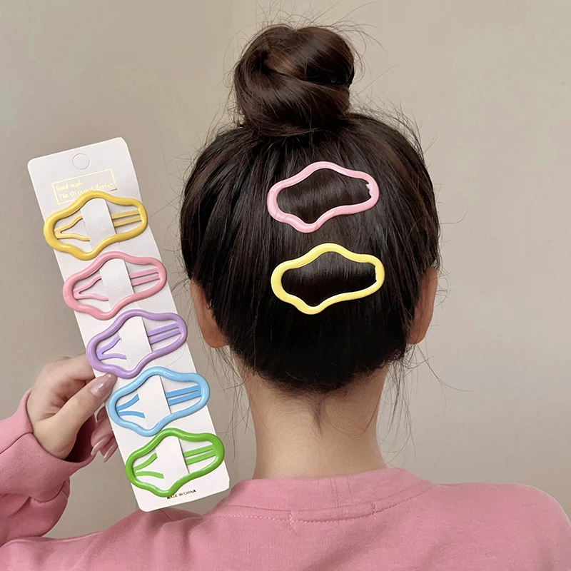 AWAYTR 5pcs Korean Hairpin Clouds Shaped Hollow Hair Clips BB Barrettes Woman Sweet Solid Girls Hair Accessories Headdress