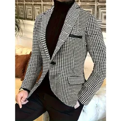 Blazer da uomo Casual pied de poule Slim Fit Blazer Notch risvolto cappotto per la primavera/autunno, stile Business leggero, vecchio stile soldi