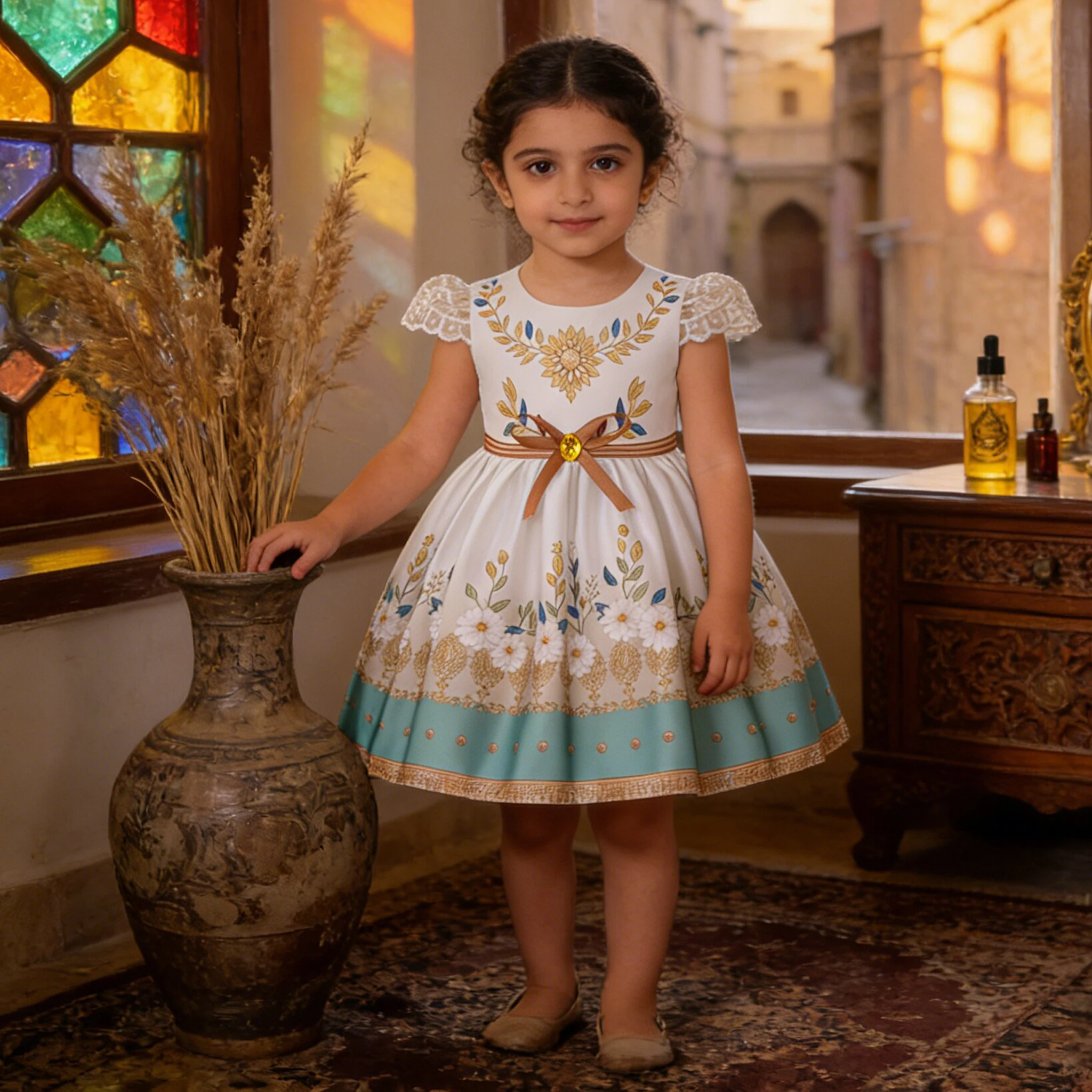 

Праздничное платье для девочек на Рамадан, с длинным рукавом, в арабском стиле, для молитв, Дубай, Ид, детское платье принцессы, с цветочным узором, для девочек, детская одежда для выпускного бала