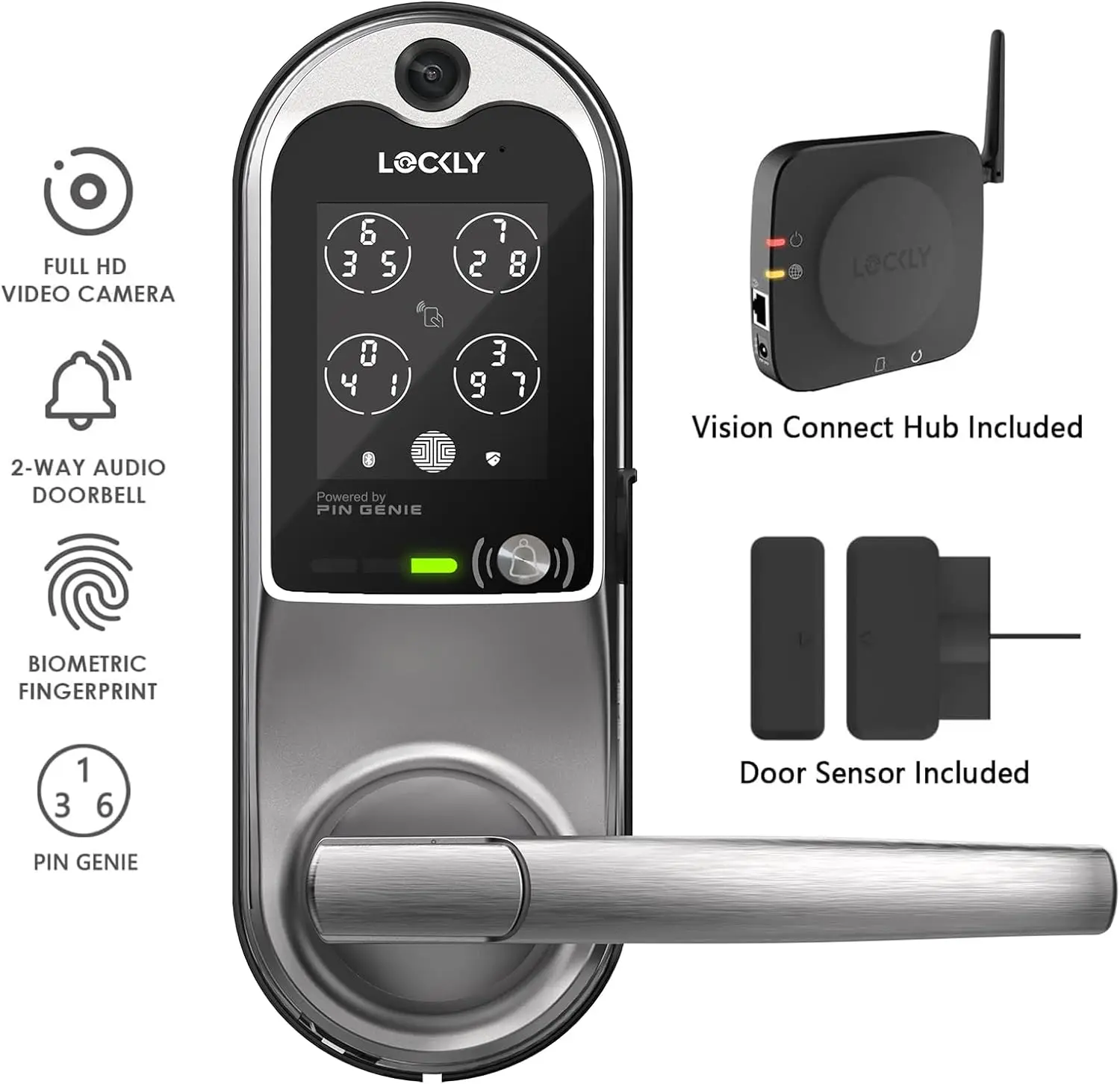 Lockly  Vision Latch Full HD Video Camera Doorbell Fingerprint Keyless Entry Door Lock Keypad Secure Scan