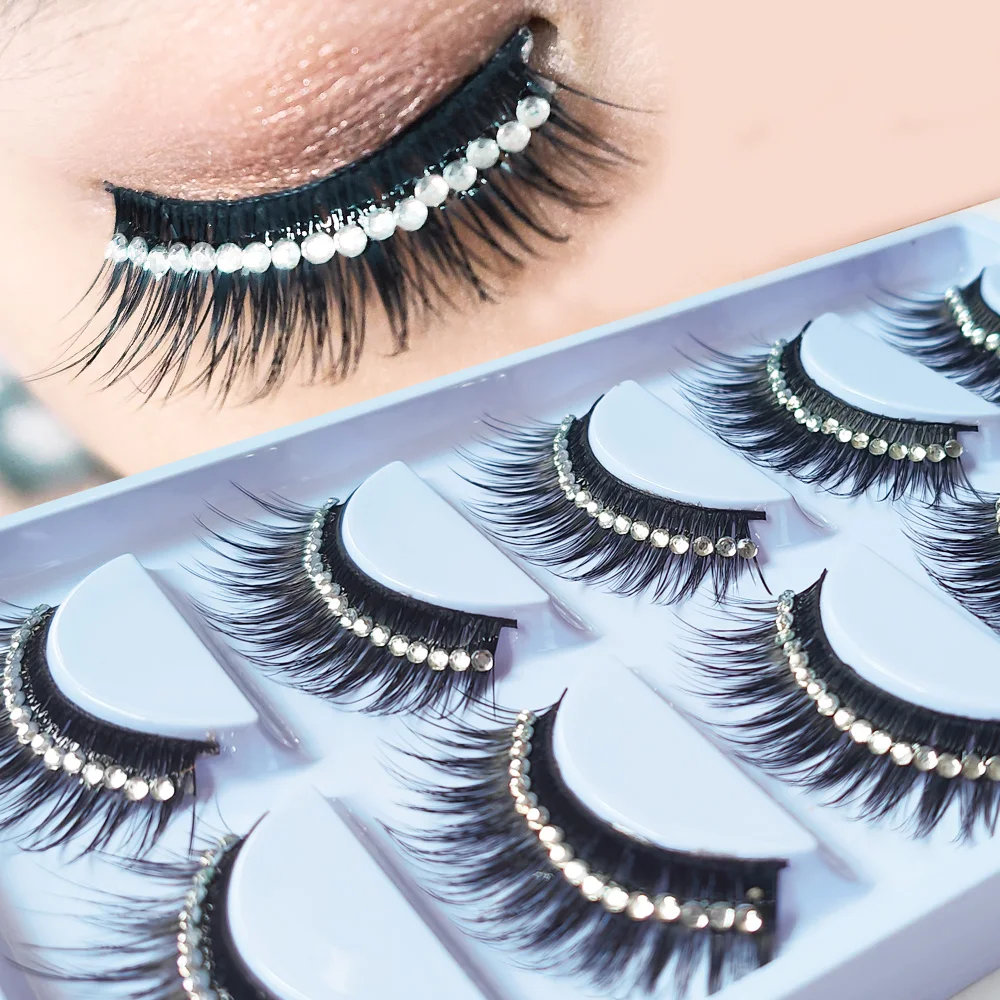 5 أزواج ماكياج الماس الرموش الصناعية طويلة سميكة ثلاثية الأبعاد طبقات التسلق رموش حفلة عرض مسرحي المنصة رمش مستحضرات التجميل