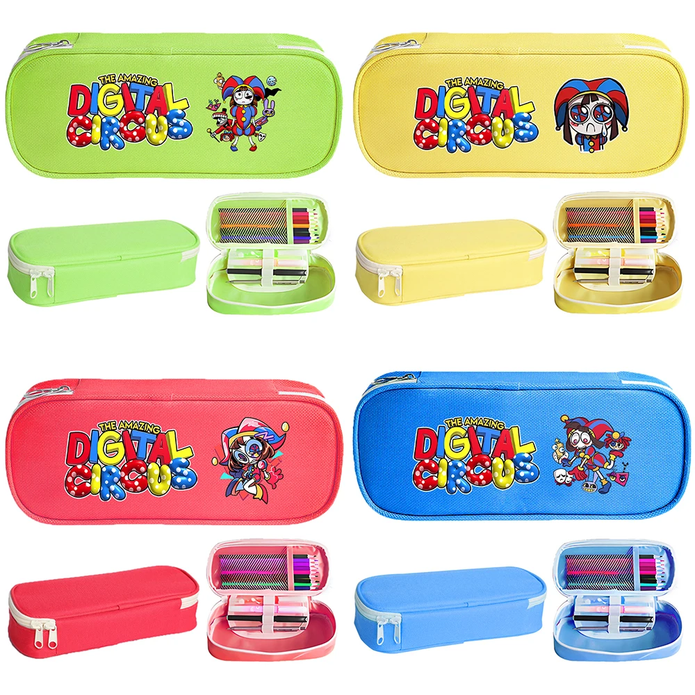 The Amazing Digital Circus Pomni Pencil Case Interlayer Zipper Stationery Box Storage Bag Wallet Students Polyester Pencil Case