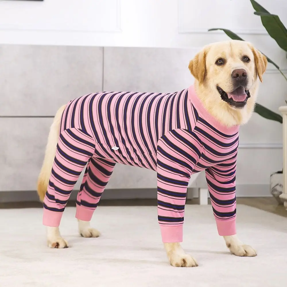 Pijamas de poliéster duraderos y suaves para perros, con estampado de rayas, de cuatro patas, a la moda, para otoño.