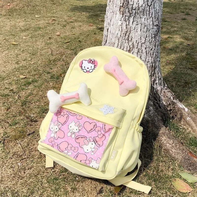 MBTI-Sac à dos Hello Kitty pour femme, sac à dos universitaire de grande capacité, sac de créateur féminin Harajuku, jaune, mode mignonne, Y2k,