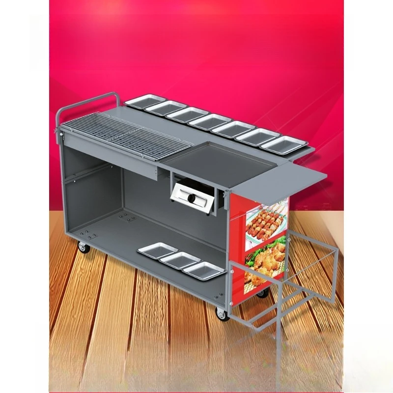Barbecue cart Multifunctional barbecue truck Commercial stall truck Mobile hand push snack cart Frying equipment