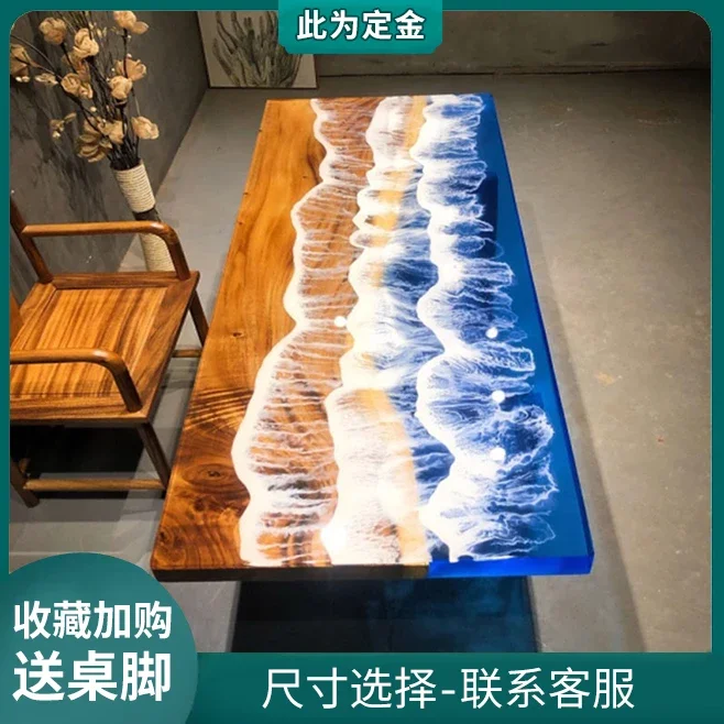 Epoxy resin river table board, ebony tea table