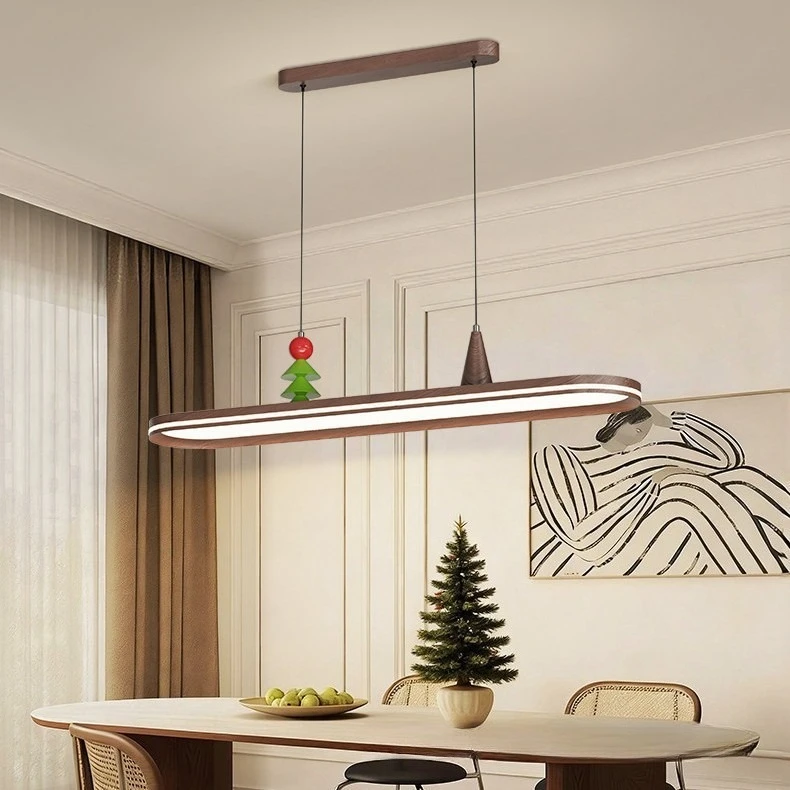 Retro Linear Pendant Light, 2026 New Design, Walnut Finish, Christmas Tree Style, Modern Restaurant Lighting, Decorative Lamp