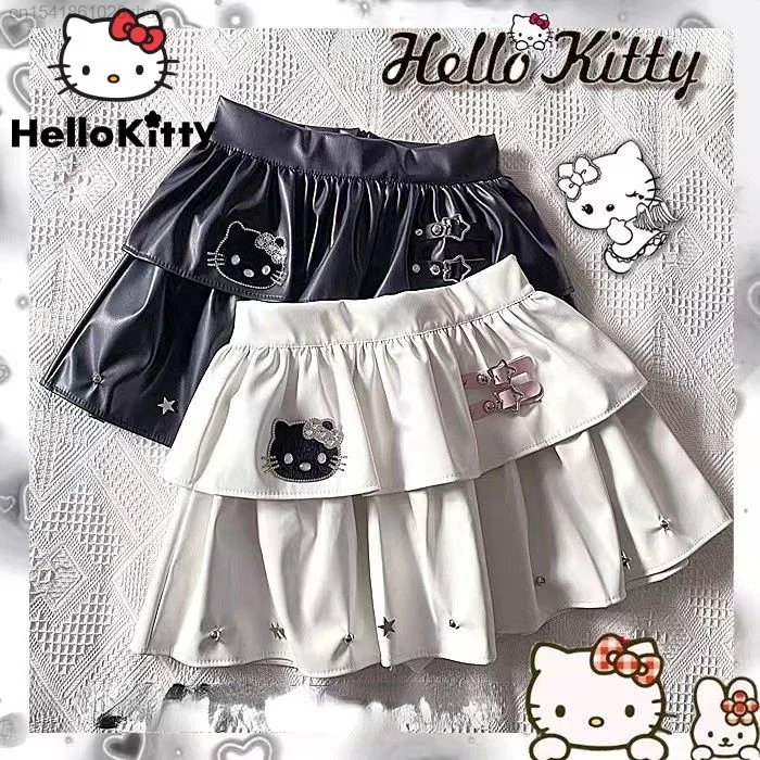 Sanrio Hello Kitty Aesthetic Skirts Star Girl Y2k Cute Y 2k Vintage Short Skirt Woman Clothes Balck White Gothic Mini Skirt Yk2