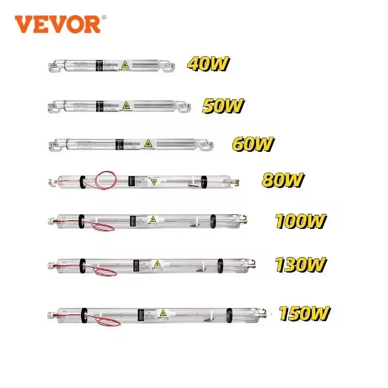 VEVOR CO2 Laser Tube 40W 50W 60W 80W Powerful 700mm to 1230mm Length Glass Laser Tube  For Engraver Cutting Engraving Machine