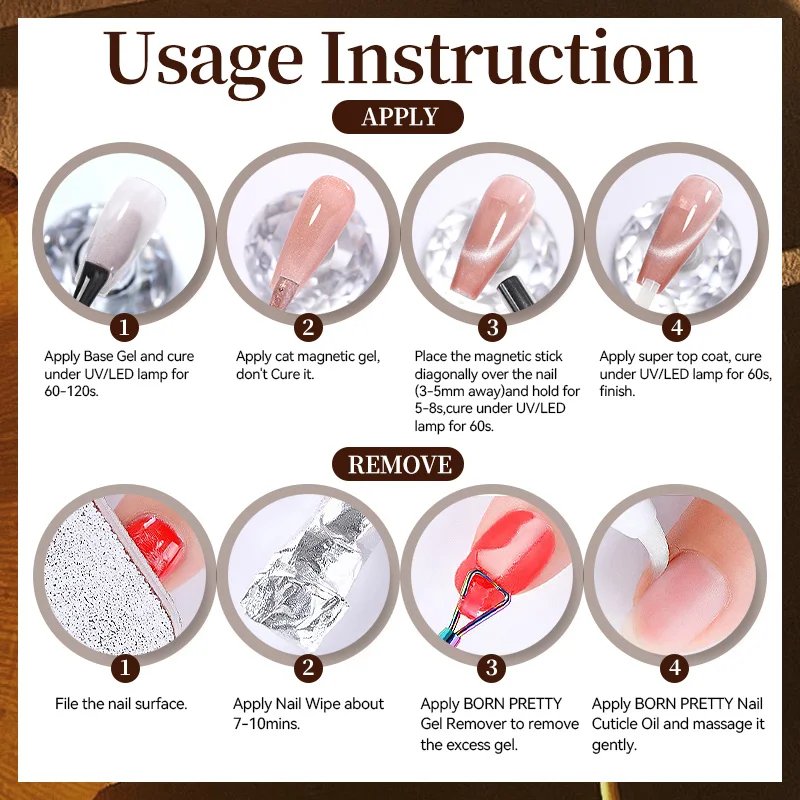 BORN PRETTY 10 ml Golden Gradient Cat Magnetic Gel Eye Gel Polish Crystal Glass Beads Soak Off Nail Art DlY At Home Maniküre – Detail 15