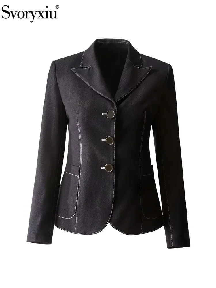 Svoryxiu Fashion Runway Office Lady Autumn Black Suit Jacket Women's Turn-down Collar Single Breasted Long Sleeve Slim Jackets