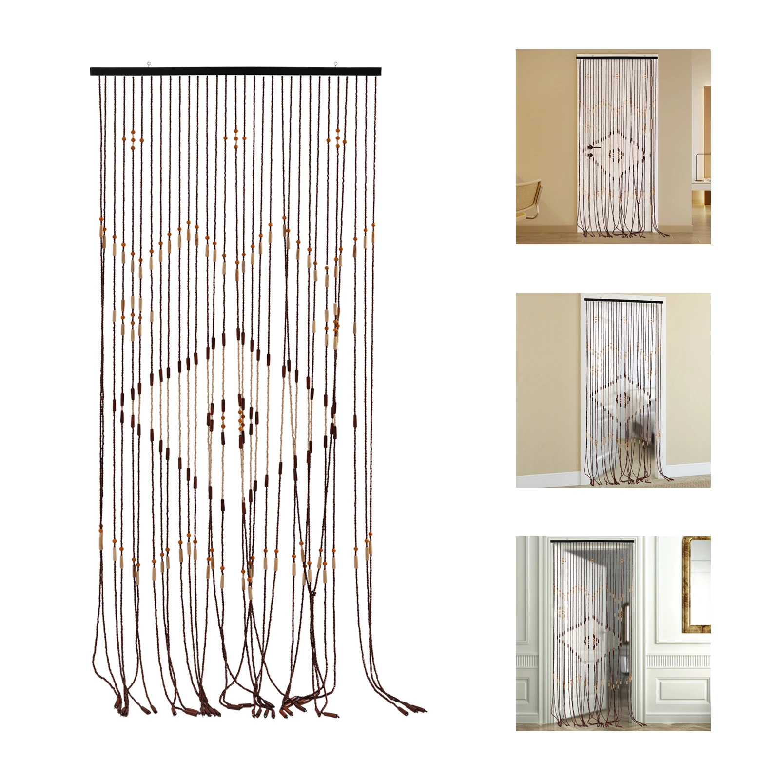 

90x208cm 31 Line Retro Wooden Bead Curtain Blinds Door Curtain For Porch Bedroom Living Room Bathroom