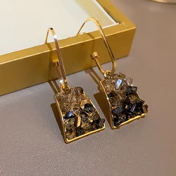 Fashion Rhinestone Pearl Earrings Flower Geometric Trapezoid Drop Earrings for Women Personalized Vintage Earrings Jewelry
