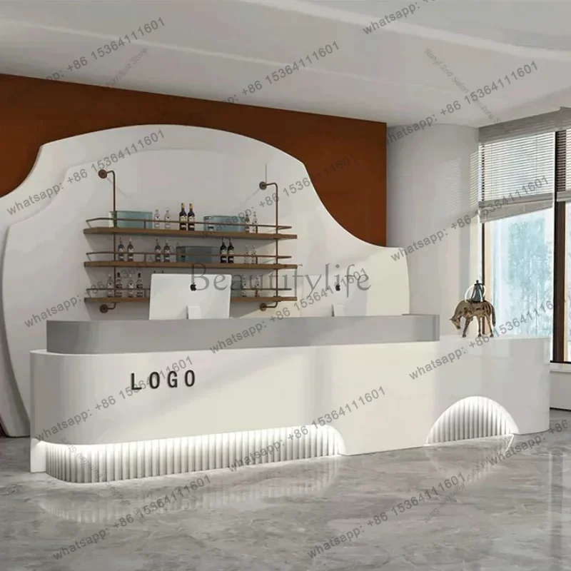 LSModern Minimalist Reception Counter, Custom Design for Beauty Salon, Light Luxury Painted Bar Cabinet, Company Front Desk FYRD