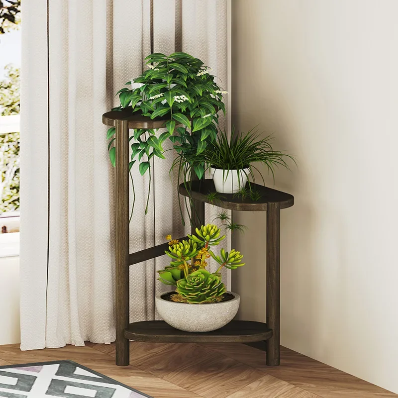 Suporte de planta de canto de bambu de 3 camadas, suporte para vaso de flores interno e externo, prateleira de exibição alta e baixa, rack compacto para plantas