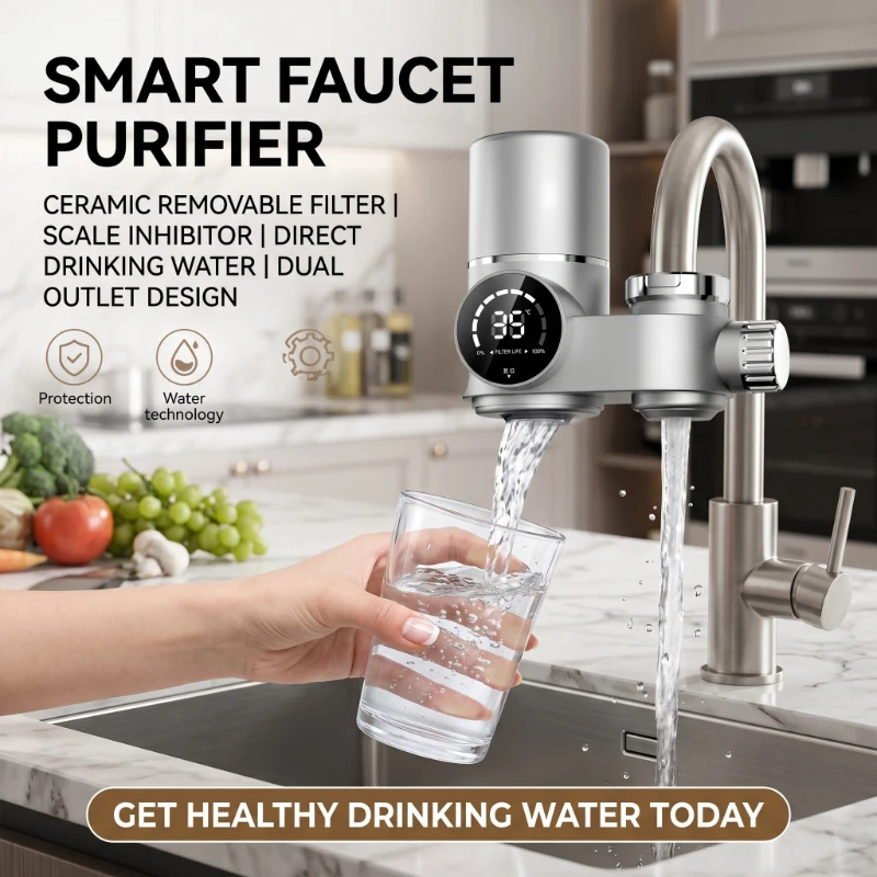 Home Smart Faucet Water Purifier Removable & Washable Tap Water Activated Carbon Filter with Temperature Digital Display Filter