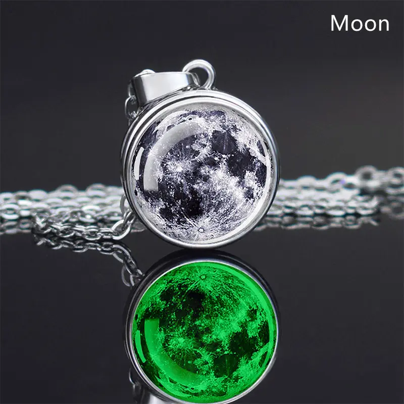 Solar System Planet Necklace Moon Earth Saturn Jupiter Glass Button Pendant Necklace Universe Nebula Space Jewelry