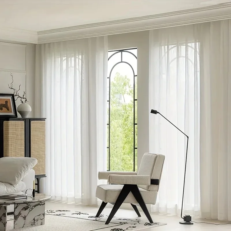 

Custom Modern Luxury Romantic White Tulle Jacquard Sheer Curtains for Living Dining Room Bedroom Modern Decor Fashion Blackout